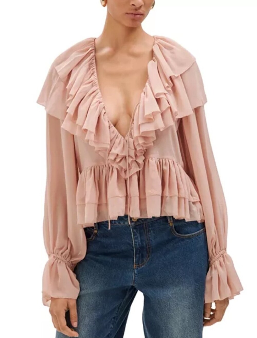 TORN BY RONNY KOBO Rose Pink Rhea Ruffle Detail Bohemian Blouse Size Small